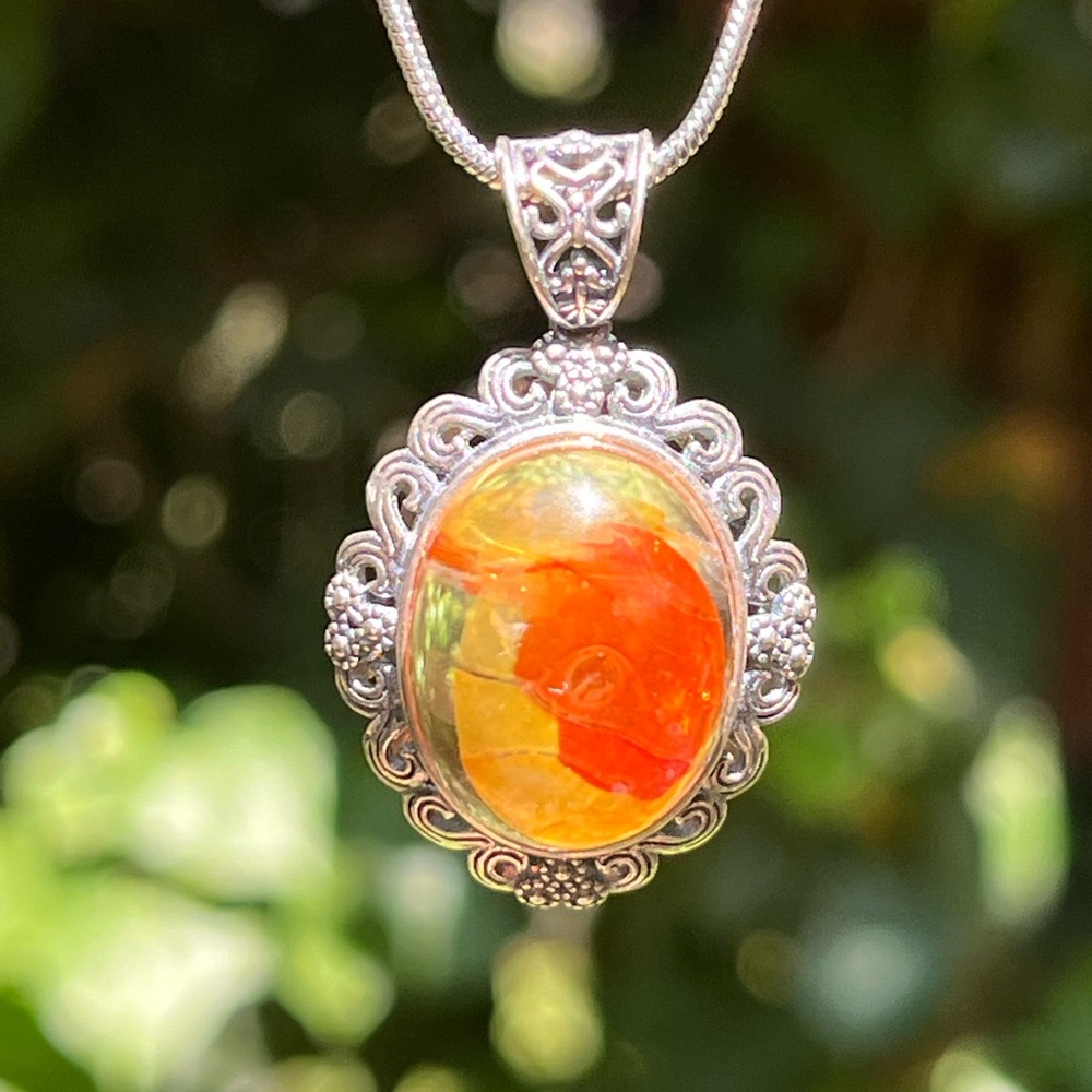 Sterling silver Fire Quartz Golden Healer Pendant 1256